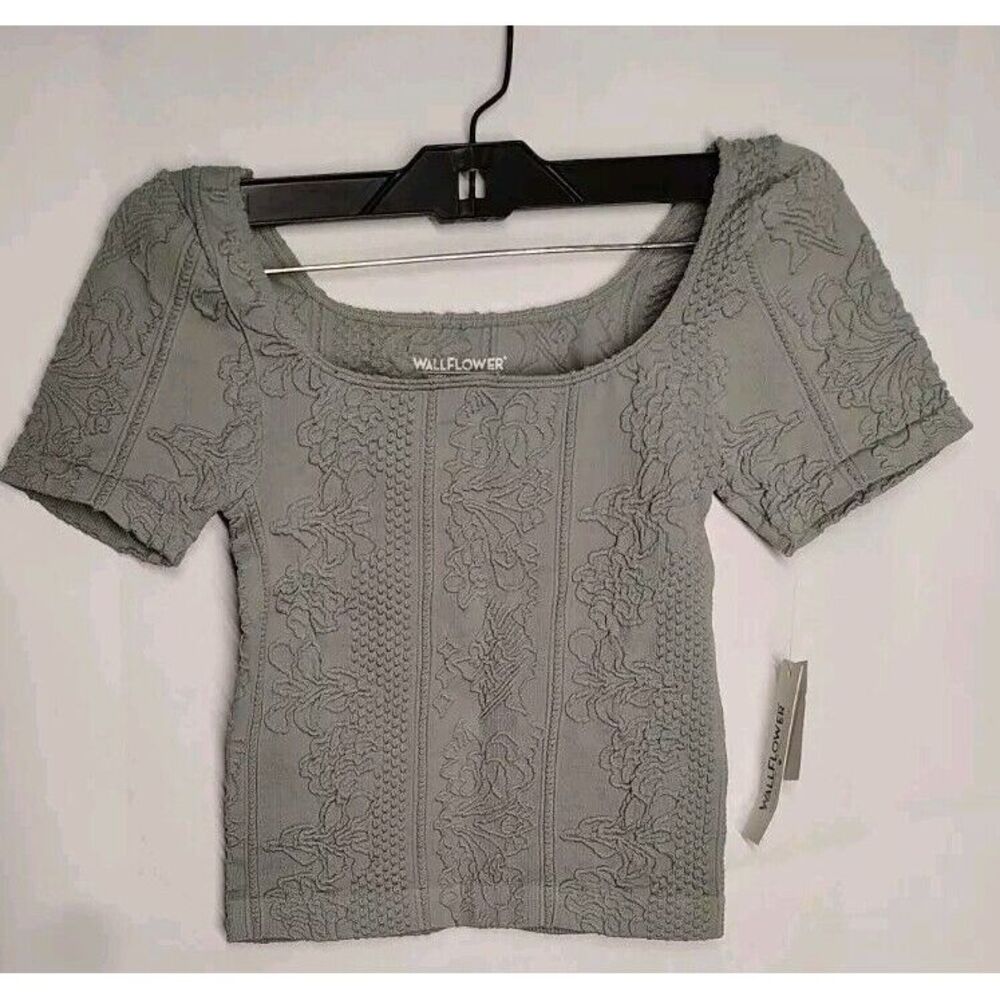 Wallflower Insta Smooth XS Green Gray‎ Floral Seamless Top Short Sleeve Crop
